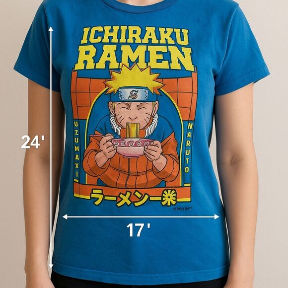 Naruto Ichiraku Ramen Kids XL T-Shirt Fits Adult S Anime Graphic Tee Blue Manga - Picture 1 of 6